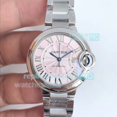 Swiss Copy Cartier Ballon Bleu De Cartier Pink Dial SS Case Watch 